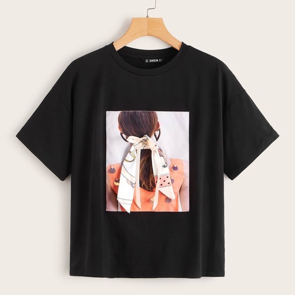 

Graphic Patched Figure Graphic Tee, Black