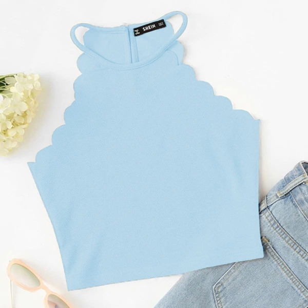 Plus Keyhole Back Scallop Trim Halter Top