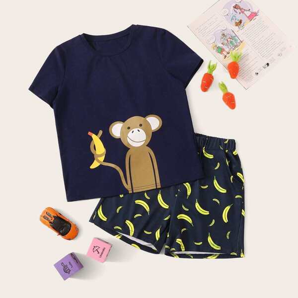 

Boys Monkey Print Top and Slant Pocket Shorts PJ Set