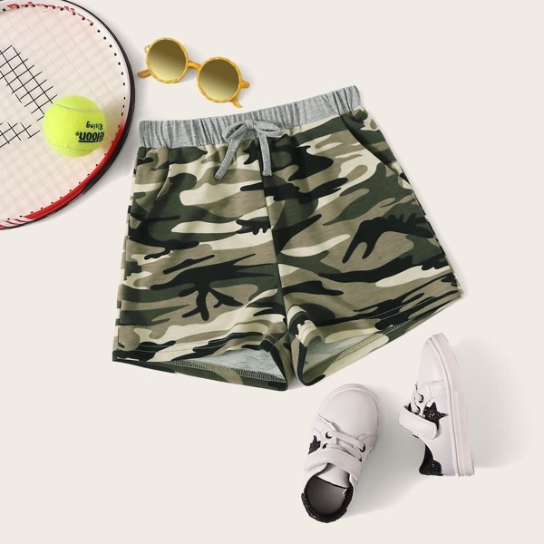 

Girls Elastic Waist Tie Front Camo Shorts, Multicolor