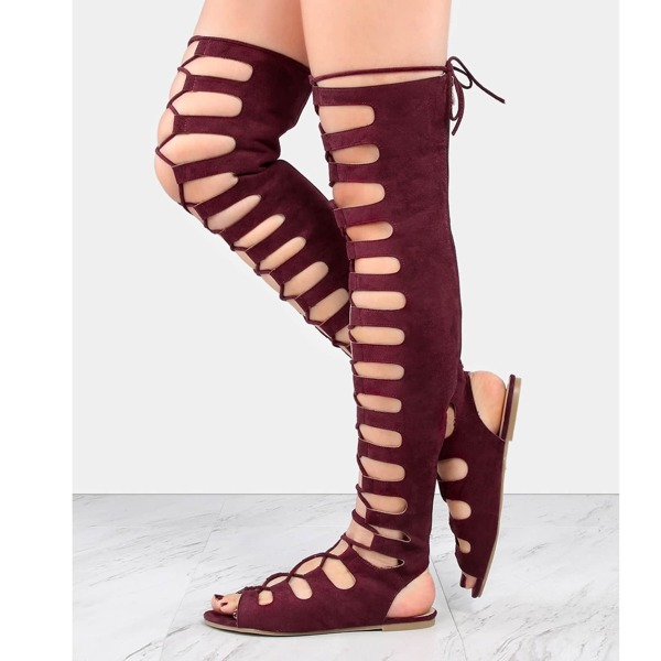 

Tie Up Thigh High Gladiator Sandals WINE