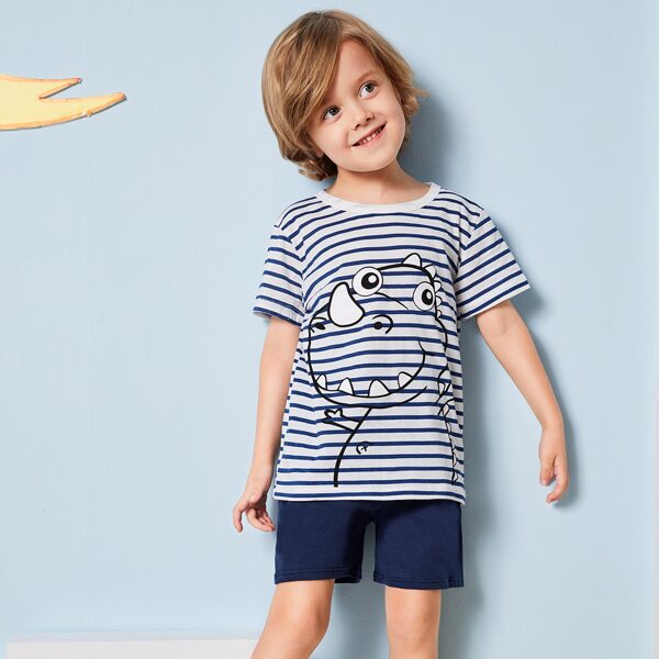

Toddler Boys Dinosaur Print Striped Pajama Set, Multicolor