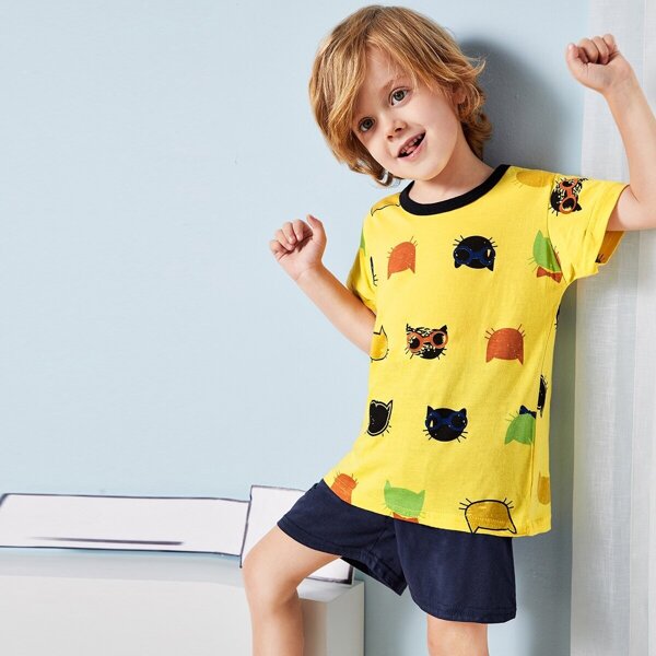 

Toddler Boys Cat Print Pajama Set