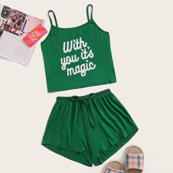 

Letter Print Cami Pajama Set