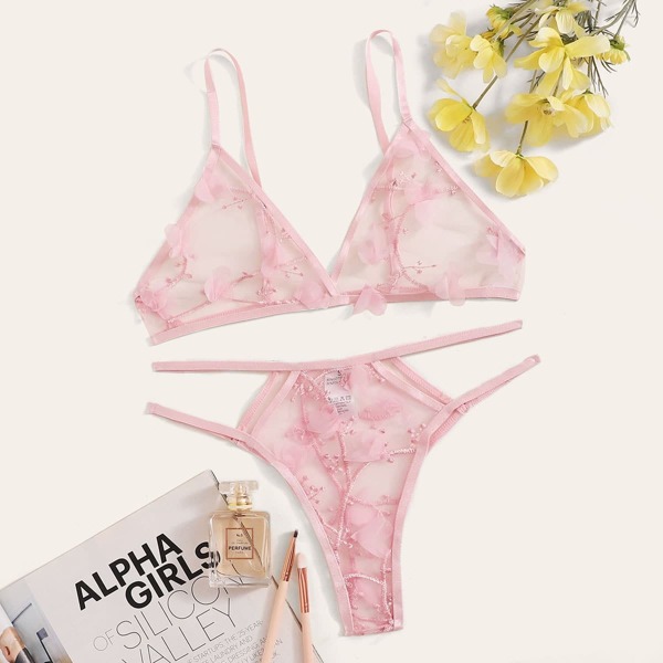 

Flower Applique Sheer Lingerie Set