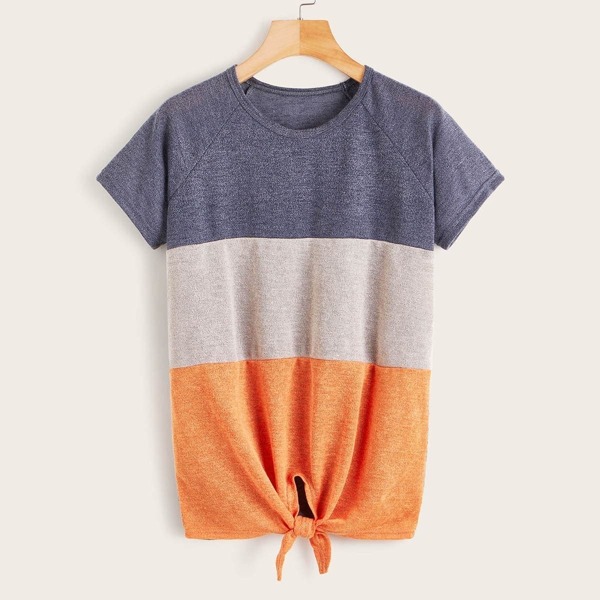 

Cut And Sew Knot Hem Tee, Multicolor