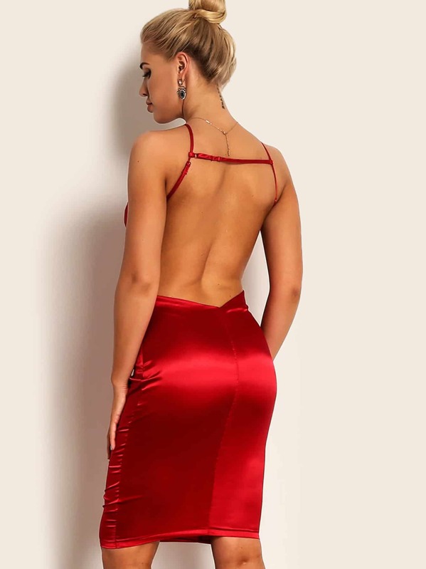 

Joyfunear Ruched Backless Satin Bodycon Slip Dress