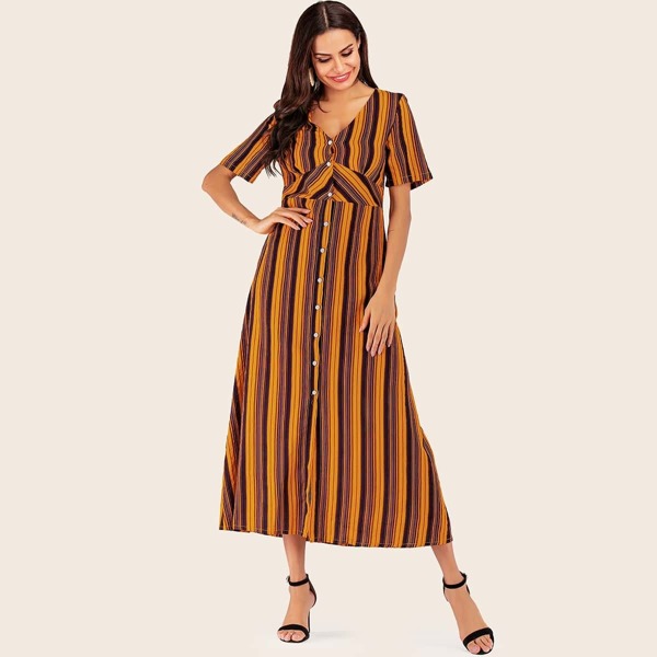 

Colorful Stripe Longline Shirt Dress, Multicolor
