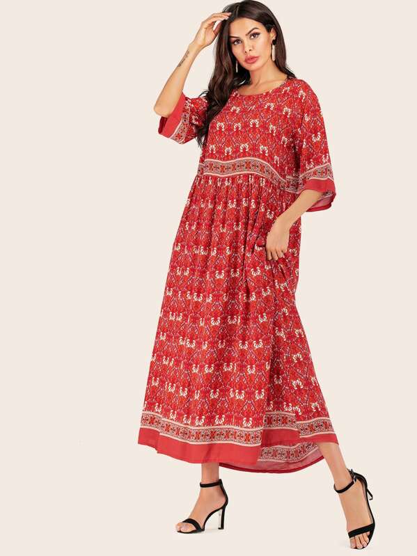 

Allover Floral Print Tent Dress, Red