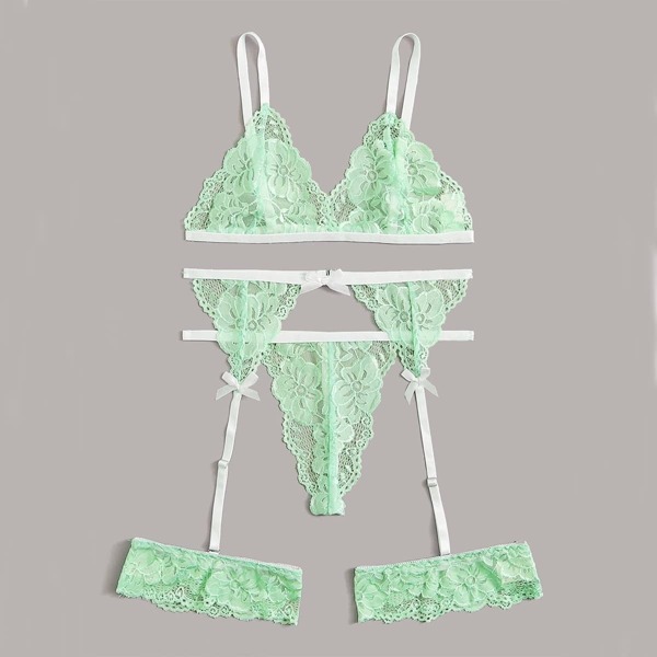 

Floral Lace Garter Lingerie Set