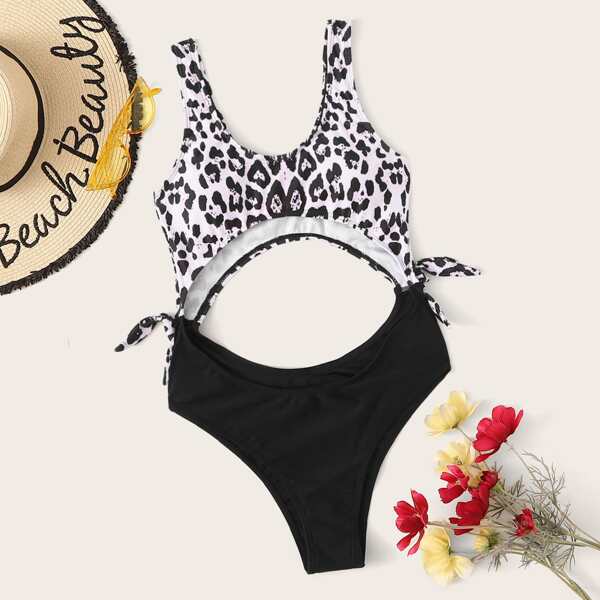

Leopard Cut-out Tie Side One Piece Swimwear