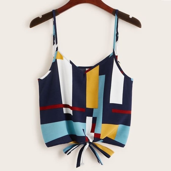 

Plus Knot Hem Cut And Sew Cami Top, Multicolor