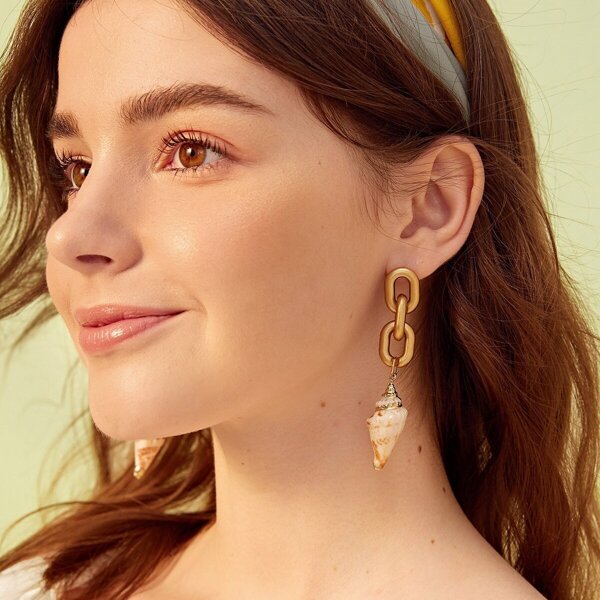 

Shell Decor Chain Drop Earrings 1pair