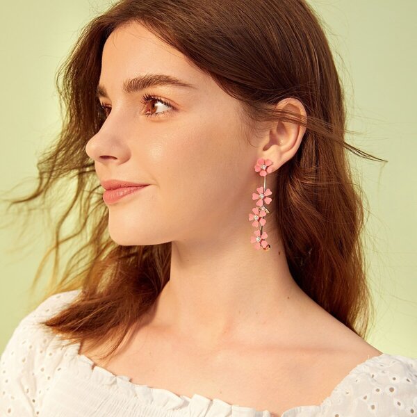 

Flower Decor Bar Stud Earrings 1pair