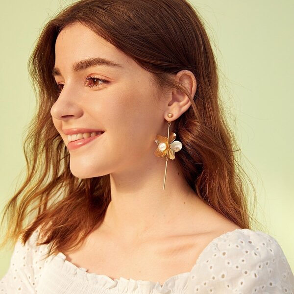 

Double Floral Decor Bar Drop Earrings 1pair, Multicolor