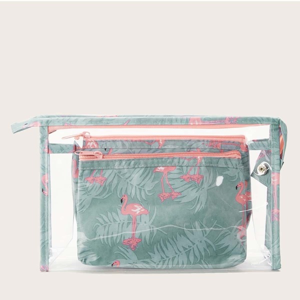 

Flamingo Pattern Clear Makeup Bag Set 3pcs