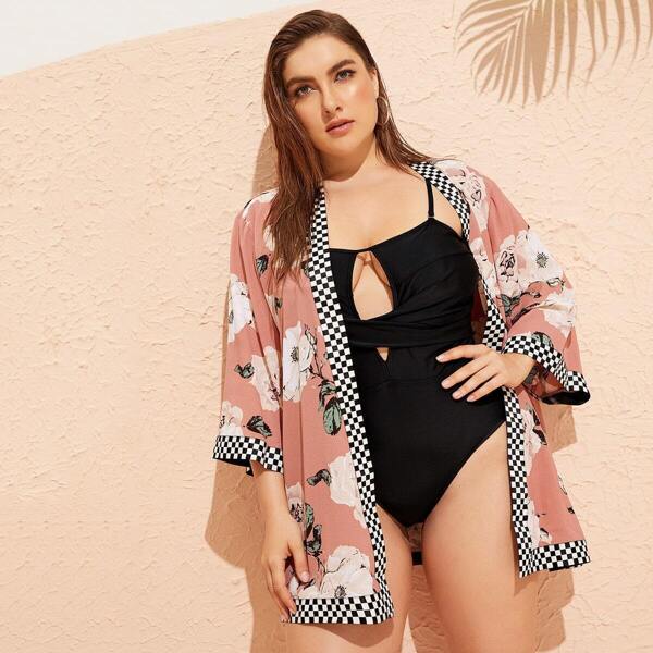 

Plus Floral Kimono Without One Piece Swimwear