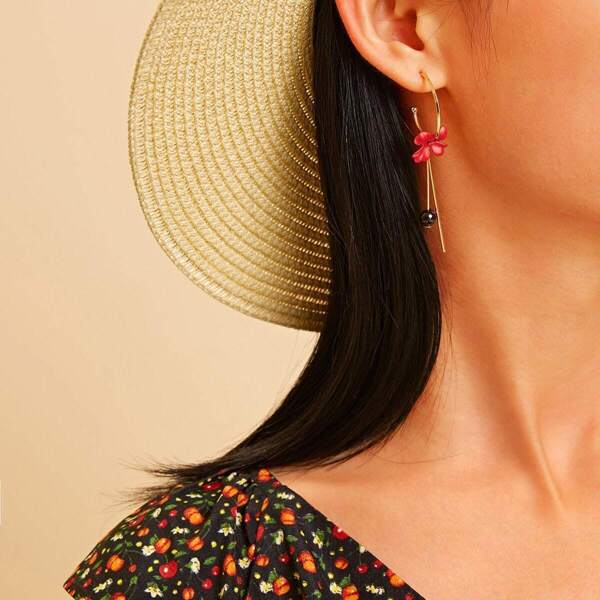 

Floral & Bar Drop Cuff Hoop Earrings 1pair