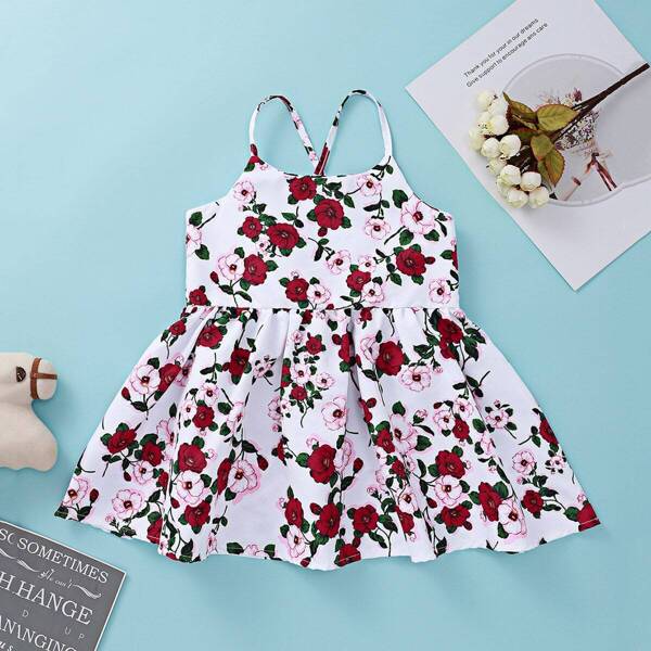 

Toddler Girls Floral Print Criss Cross Cami Dress