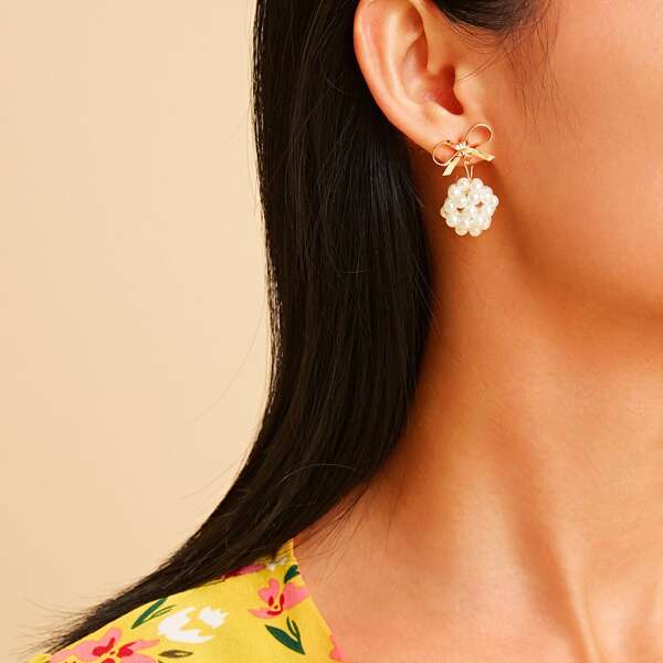 

Faux Pearl & Infinity Decor Stud Earrings 1pair