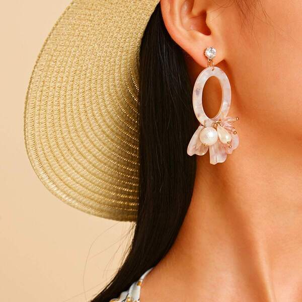 

Faux Pearl Decor Oval Butterfly Shaped Drop Earrings 1pair