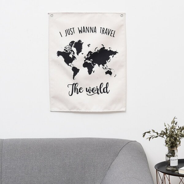 

World Map & Slogan Print Wall Hanging Cloth