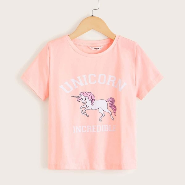 

Girls Unicorn and Letter Print Tee, Pink pastel