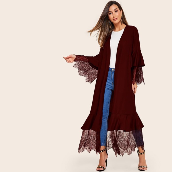 

Eyelash Lace Bell Sleeve Abaya