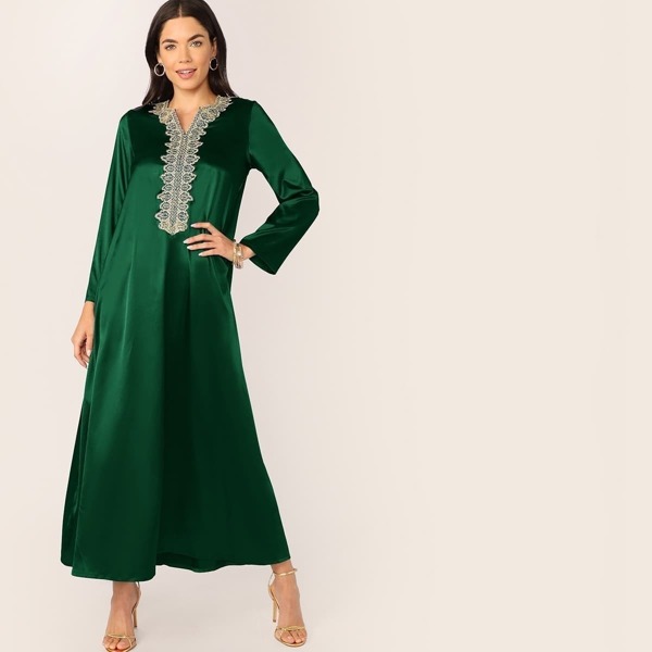 

V-cut Neck Contrast Lace Tent Dress