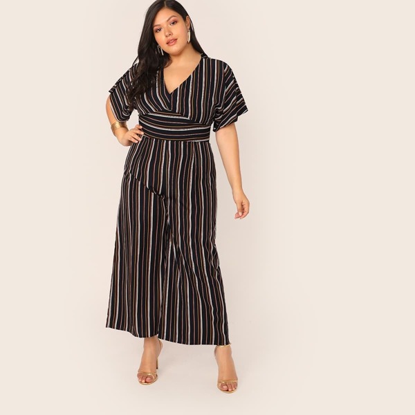 

Plus High Waist Striped Jumpsuit, Multicolor