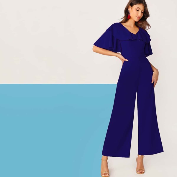 

Ruffle Neck Bell Sleeve Palazzo Jumpsuit