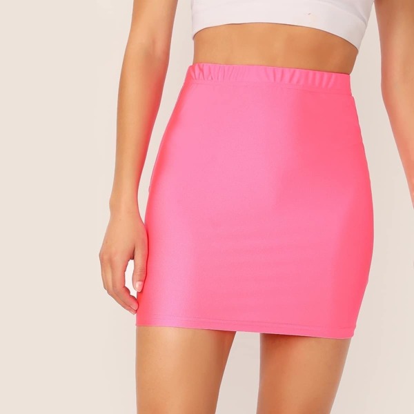 

Neon Pink Solid Bodycon Skirt