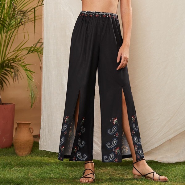 

Paisley Print Slit Hem Pants