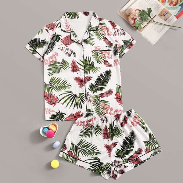 

Tropical Print Button-up Pajama Set