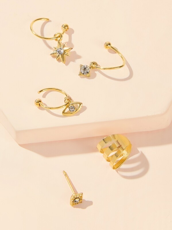 

Rhinestone Engraved Earrings 5pcs, Gold