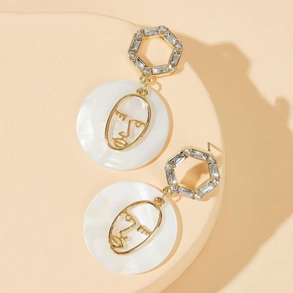 

Hollow Face Decor Shell Disc Drop Earrings 1pair