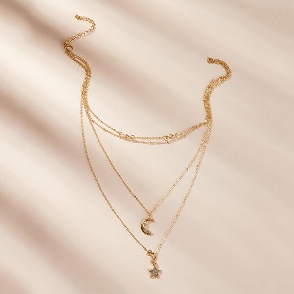 

Star & Moon Pendant Layered Necklace 1pc