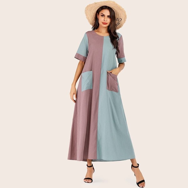 

Colorblock Striped Dual Pocket Dress