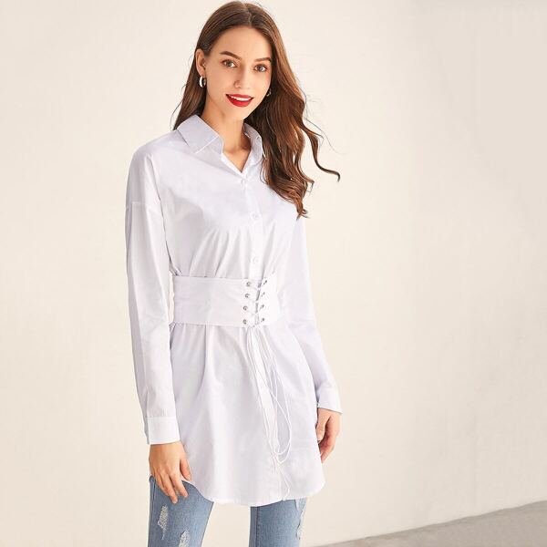 

Solid Corset Waist Shirt