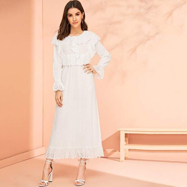 

Eyelet Embroidered Scallop Hem Longline Dress