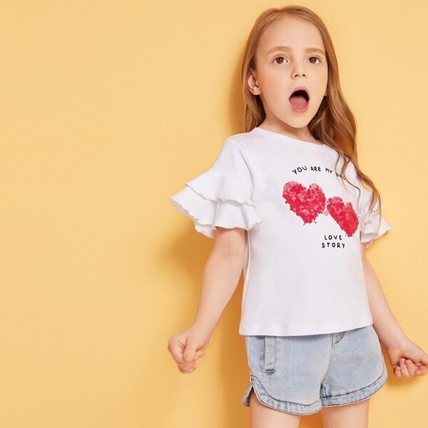 

Toddler Girls Letter Print Ruffle Sleeve Tee