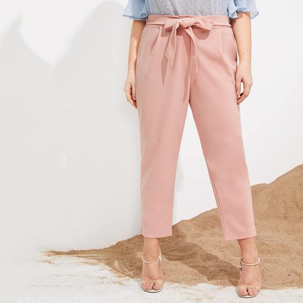 

Plus Tie Front Straight Leg Pants, Pink