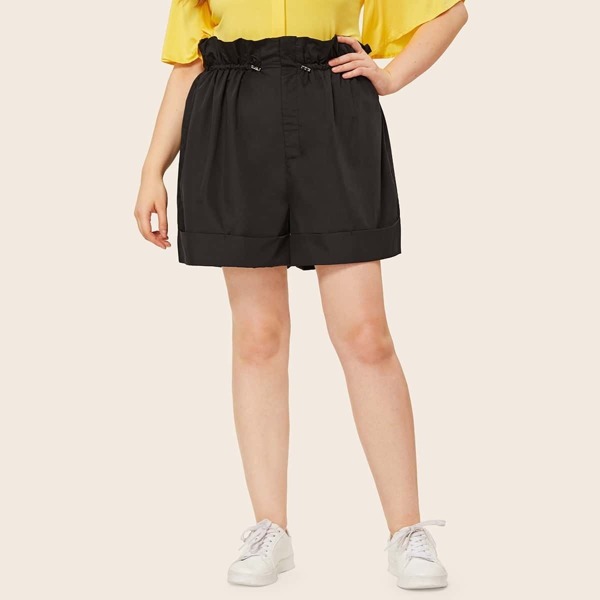 

Plus Frill Waist Roll Hem Drawstring Shorts