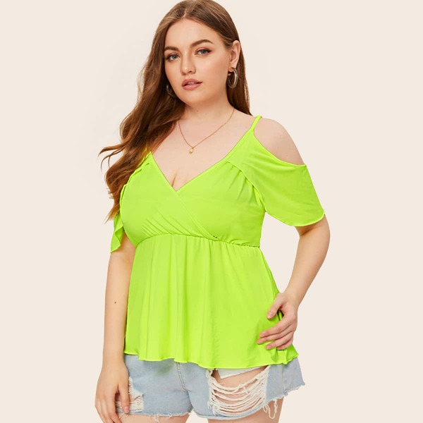 

Plus Neon Lime Cold Shoulder Peplum Top