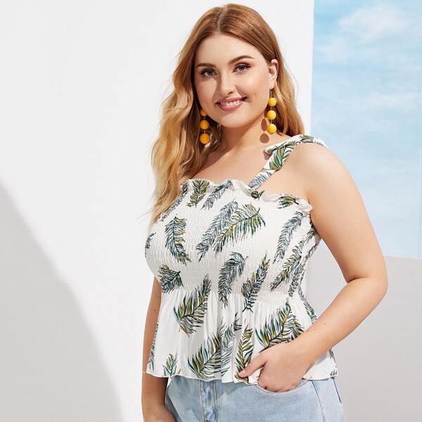 

Plus Leaf Print Shirred Cami Top