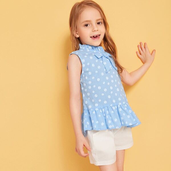 

Toddler Girls Bow Front Ruffle Hem Sleeveless Top, Blue pastel