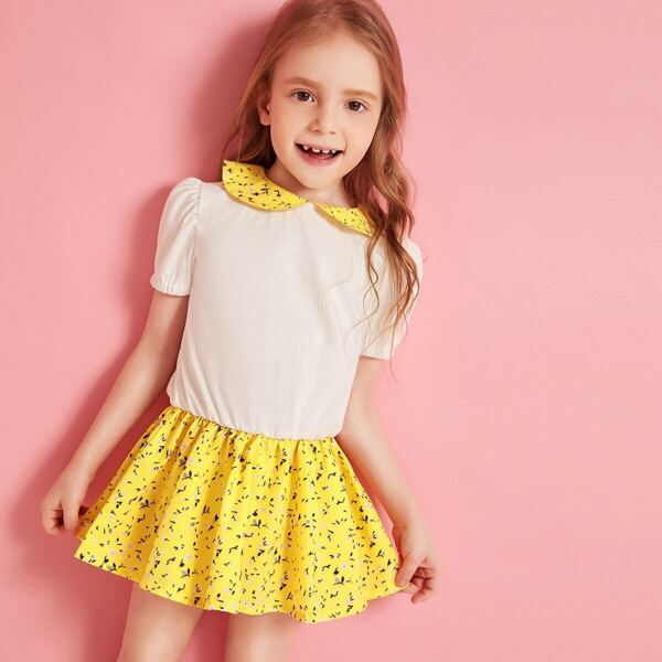 

Toddler Girls Ditsy Floral Panel Contrast Collar Dress