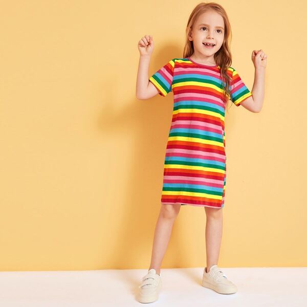 

Toddler Girls Rainbow Stripe Tee Dress