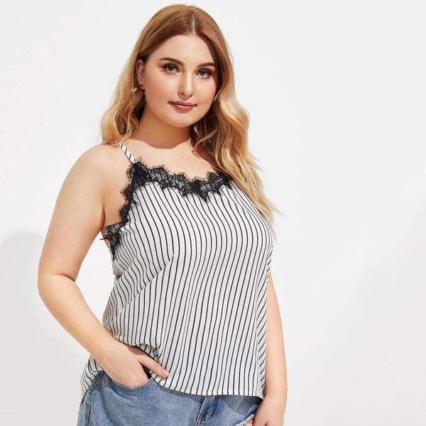 

Plus Striped Lace Panel Cami Top