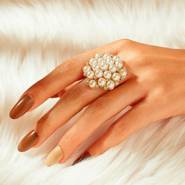 

Faux Pearl Decor Ring 1pc, Beige